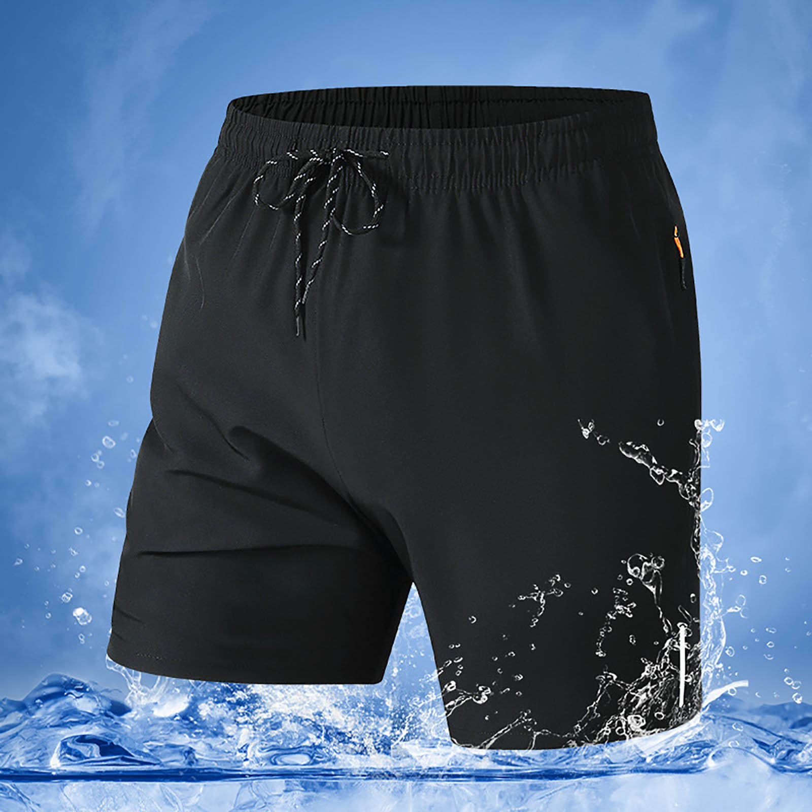 thumbnail image 2 of Pantalones cortos deportivos holgados para hombre: talla grande, seda helada de secado rápido, cintura elástica, poliéster, playa/aire libre, XS-XXL, 46-51 cm de largo, 2 of 4